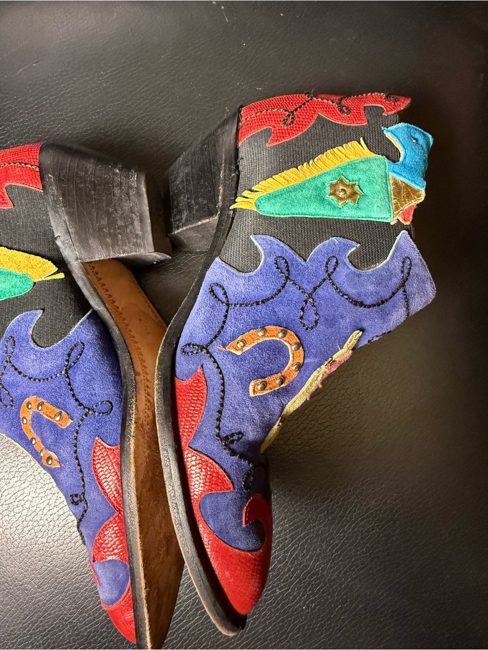 Vintage Zalo Western Cowgirl Boots Size 7M Colorful Leather Appliqué Spain 2" - Picture 7 of 16